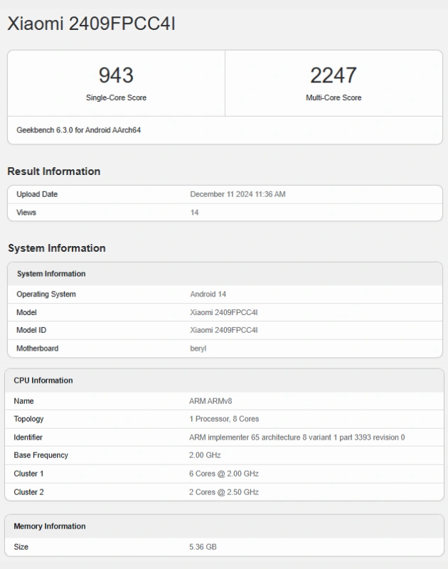 POCO X7 Neo Geekbench Listing Image